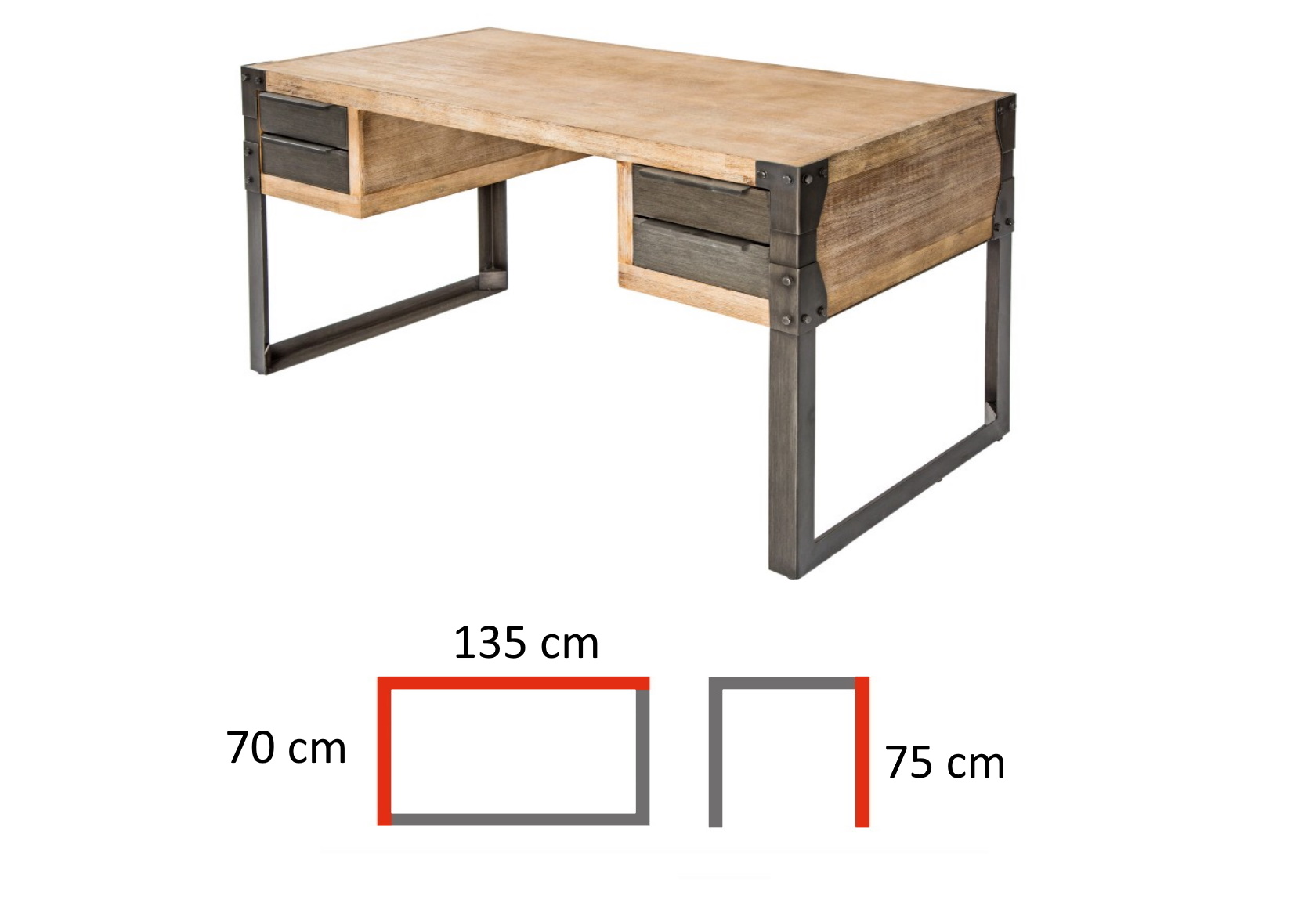 drewniane biurko z szufladami w stylu industrialnym